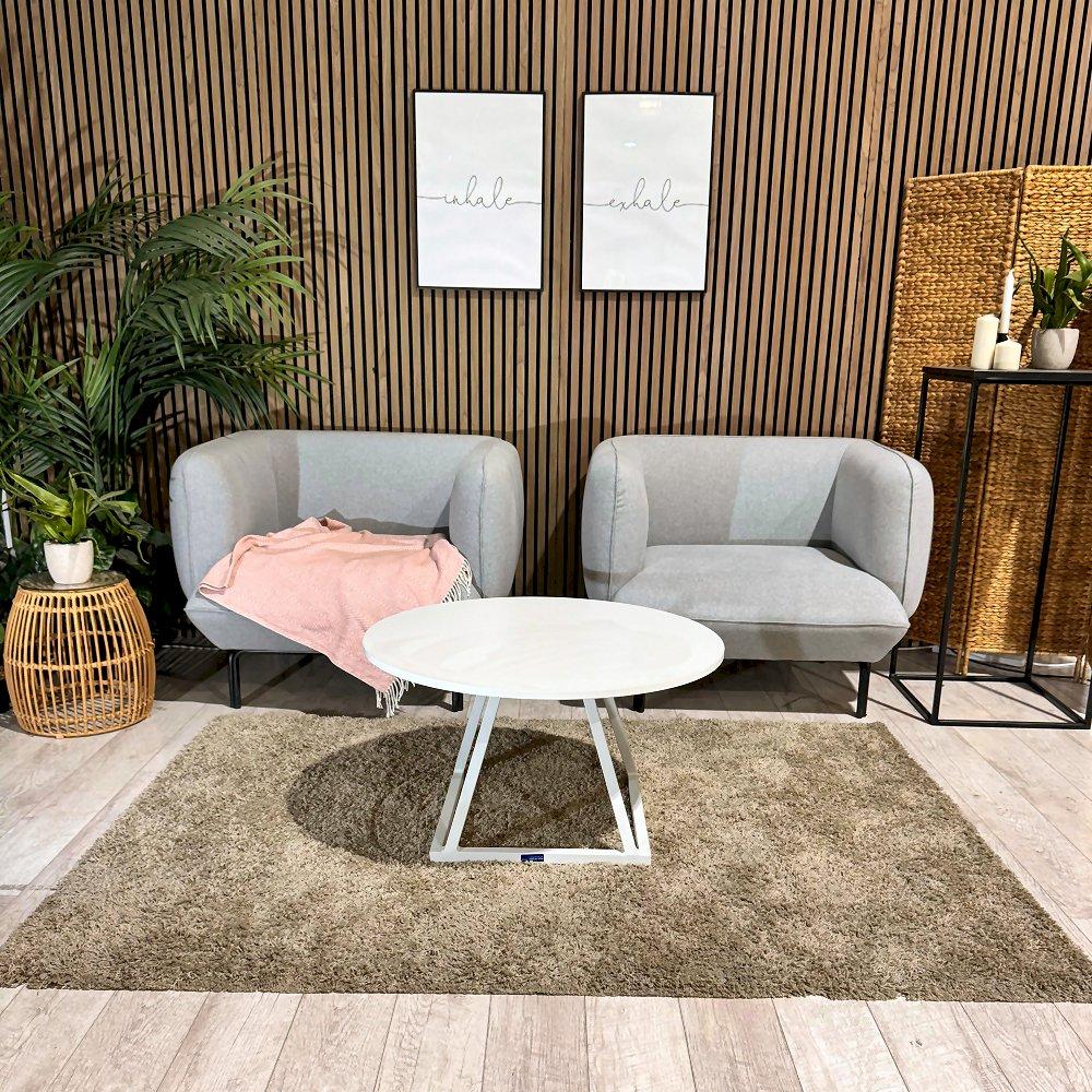 Dove Armchairs with White Dallas Coffee Table